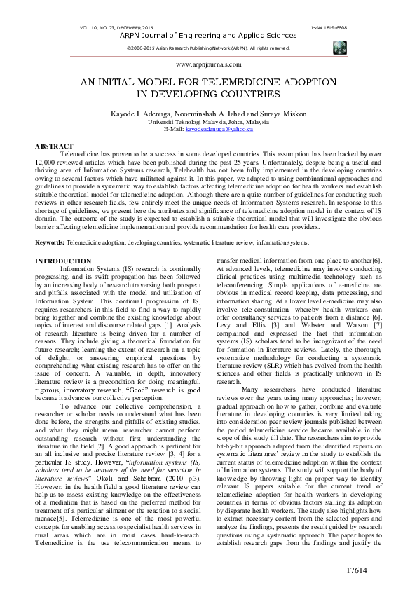 (PDF) AN INITIAL MODEL FOR TELEMEDICINE ADOPTION IN DEVELOPING COUNTRIES