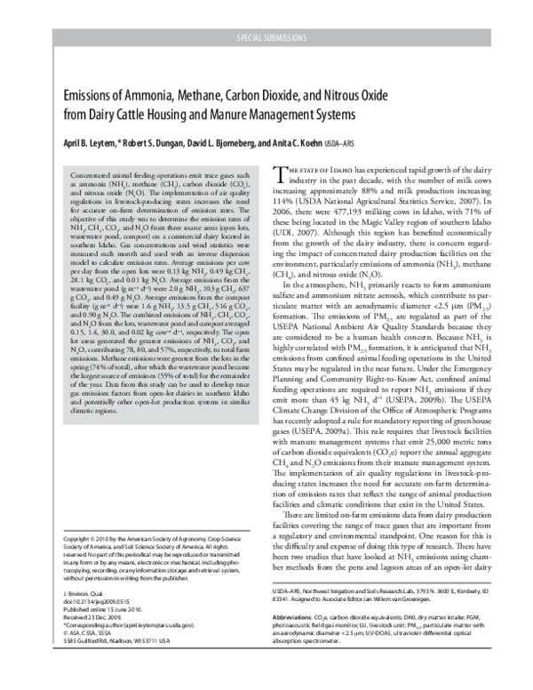 (PDF) Emissions of Ammonia, Methane, Carbon Dioxide, and Nitrous Oxide ...