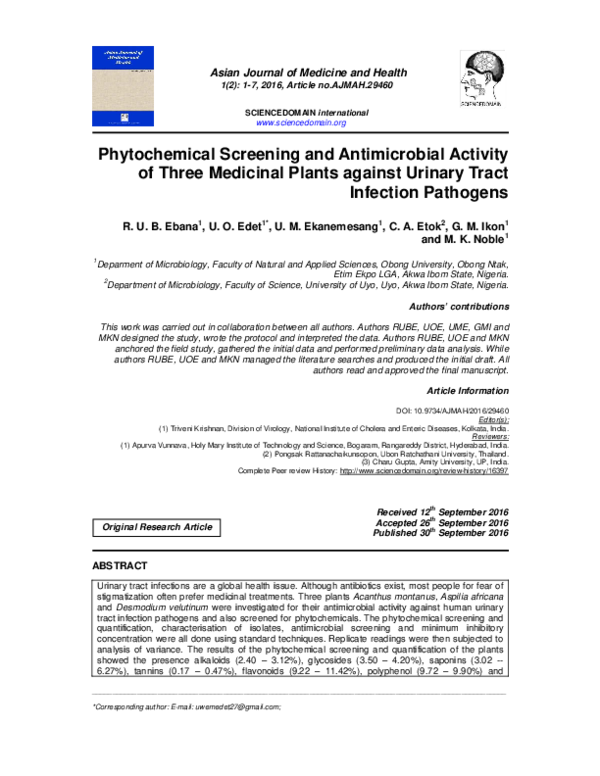(PDF) Phytochemical Screening and Antimicrobial Activity of Three ...