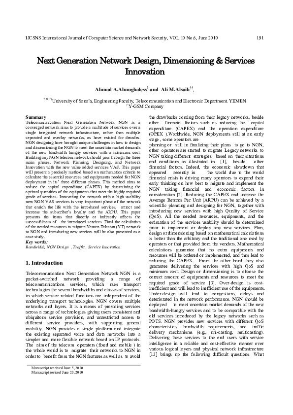 (PDF) Next Generation Network Design, Dimensioning & Services