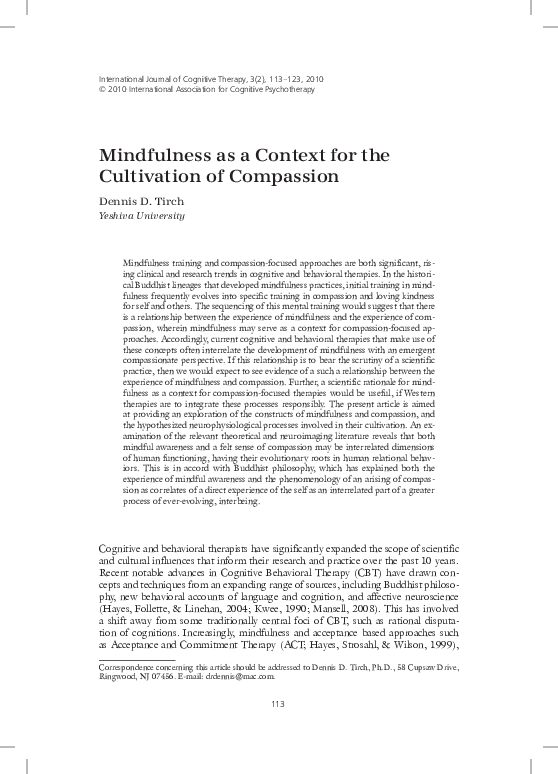 (PDF) Mindfulness as a Context for the Cultivation of Compassion