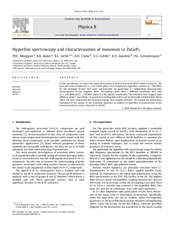 (PDF) Hyperfine Spectroscopy and Characterization of Muonium Centers in ...