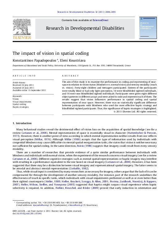 (PDF) The impact of vision in spatial coding