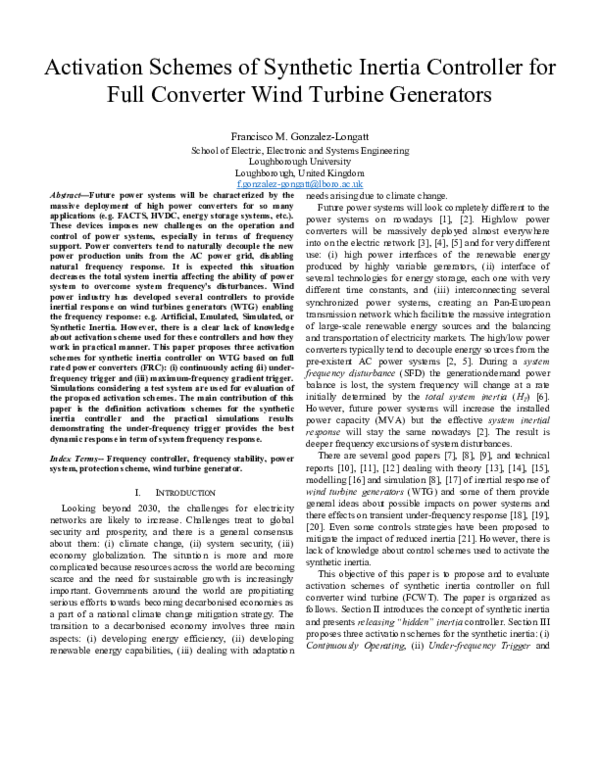 (PDF) Activation Schemes of Synthetic Inertia Controller for Full ...
