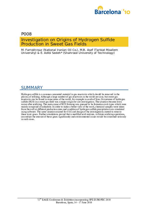 (PDF) Investigation on Origins of Hydrogen Sulfide Production in Sweet ...