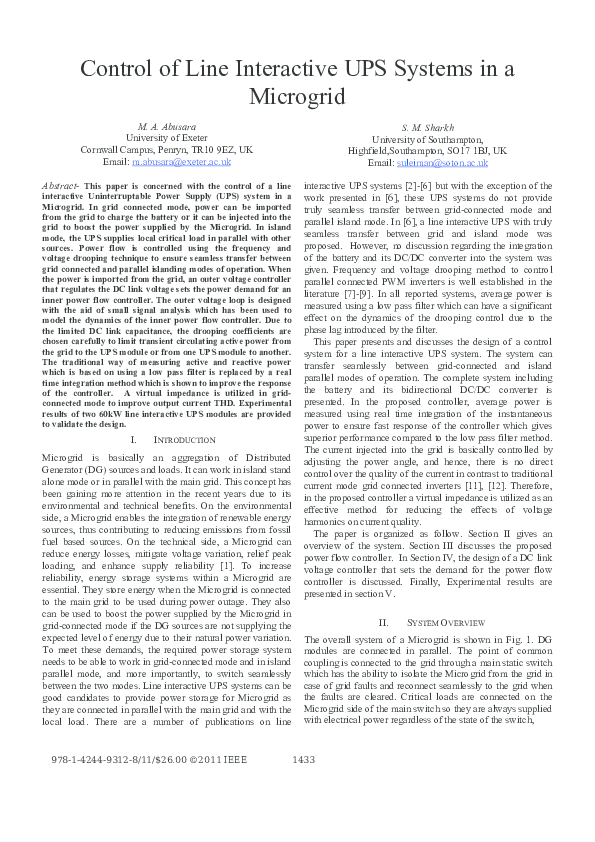 (PDF) Control of Line Interactive UPS Systems in a Microgrid