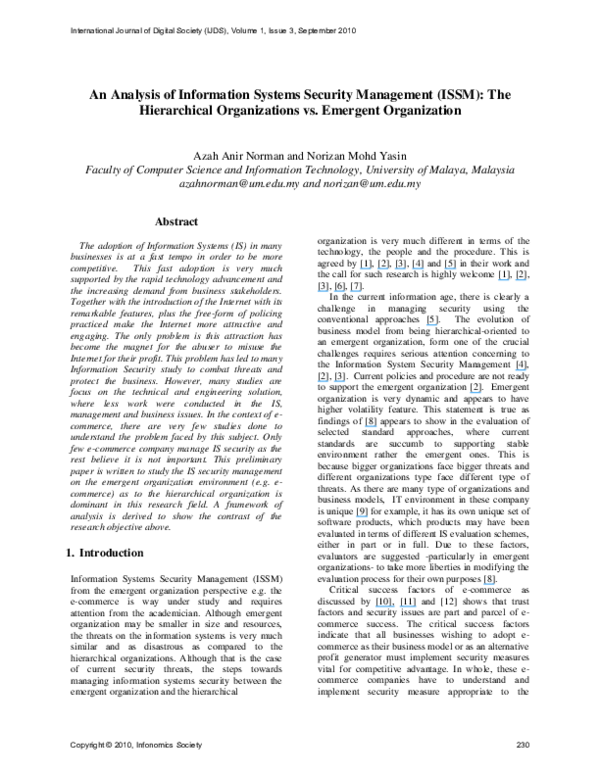 (PDF) An analysis of Information Systems Security Management (ISSM ...