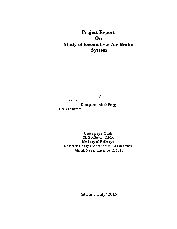 (DOC) Project Report On Study of Air Brake System College