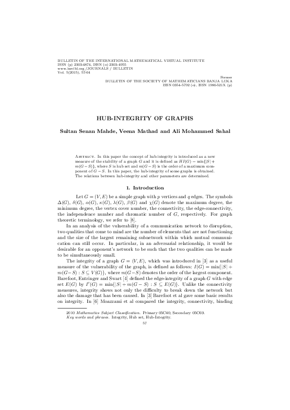 (PDF) HUB-INTEGRITY OF GRAPHS