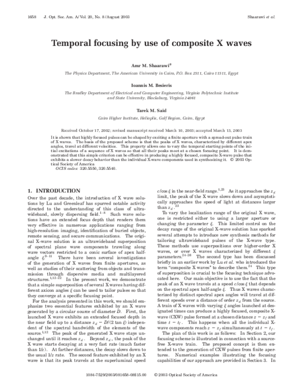 (PDF) Temporal focusing by use of composite X waves