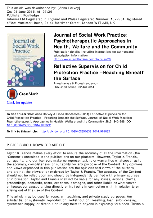 (PDF) Reflective Supervision for Child Protection Practice – Reaching ...