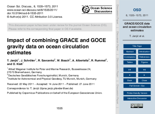 (PDF) Impact of combining GRACE and GOCE gravity data on ocean ...