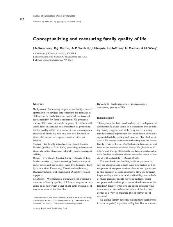 (PDF) Conceptualizing and measuring family quality of life