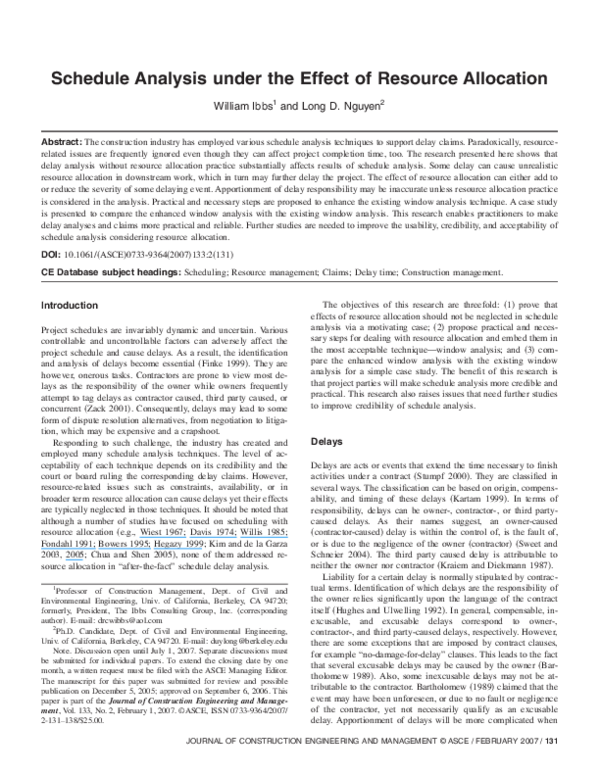 (PDF) Schedule Analysis under the Effect of Resource Allocation