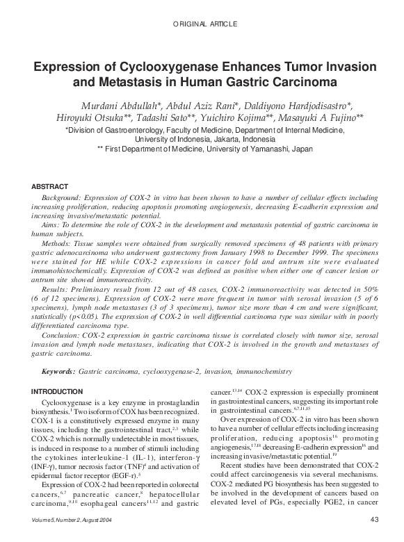(PDF) Expression of Cyclooxygenase Enhances Tumor Invasion and ...