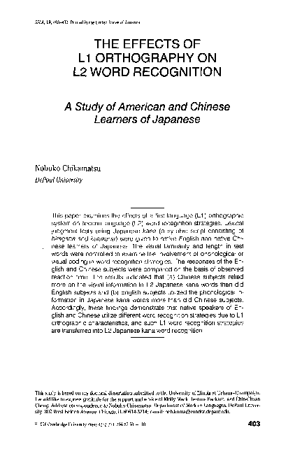 (PDF) The effects of L1 orthography on L2 word recognition: A study of ...