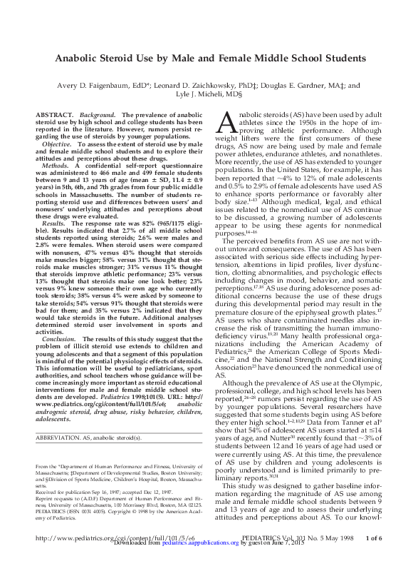(PDF) Anabolic Steroid Use by Male and Female Middle School Students