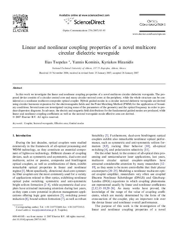 (PDF) Linear and nonlinear coupling properties of a novel multicore ...