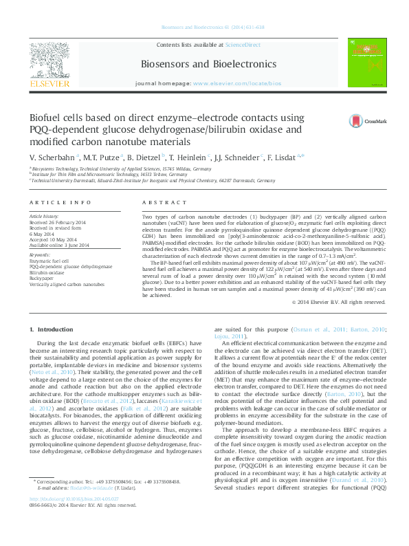 (PDF) Biofuel cells based on direct enzyme-electrode contacts using PQQ ...