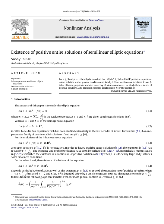 (PDF) Existence of positive entire solutions of semilinear elliptic ...