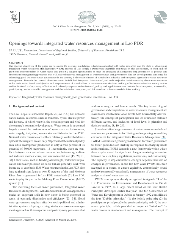 (PDF) Openings towards integrated water resources management in Lao PDR