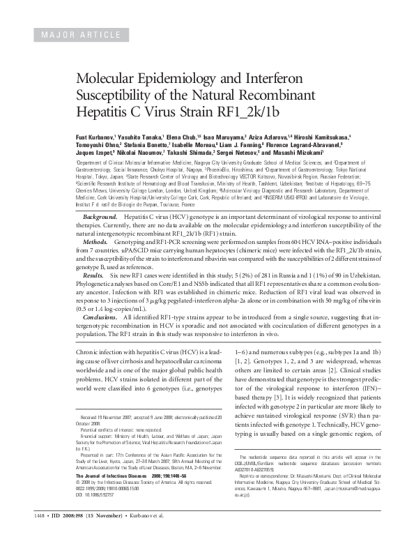 (PDF) Molecular Epidemiology and Interferon Susceptibility of the ...