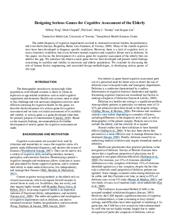 (PDF) Designing Serious Games for Cognitive Assessment of the Elderly