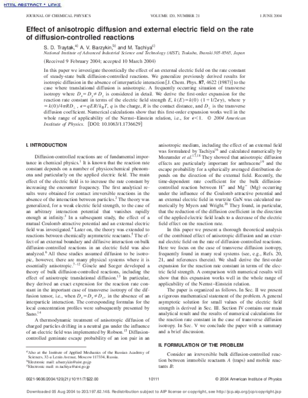 (PDF) Effect of anisotropic diffusion and external electric field on ...
