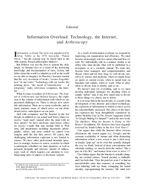 (PDF) Information Overload: Technology, the Internet, and Arthroscopy