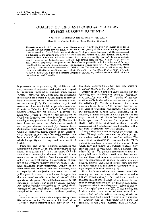 (PDF) Quality of life and coronary artery bypass surgery patients