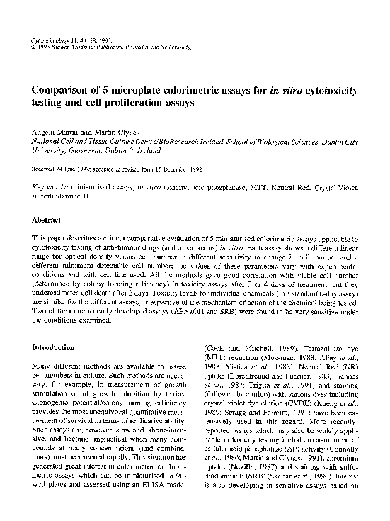 (PDF) Comparison of 5 microplate colorimetric assays for in vitro