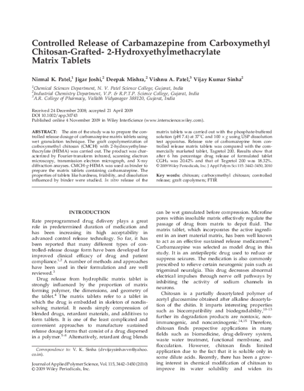 (PDF) Controlled release of carbamazepine from carboxymethyl chitosan ...