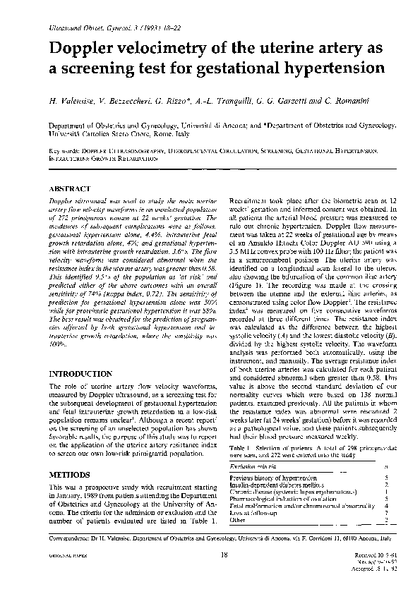 (PDF) Doppler Velocimetry of the Uterine Artery as a Screening Test for ...