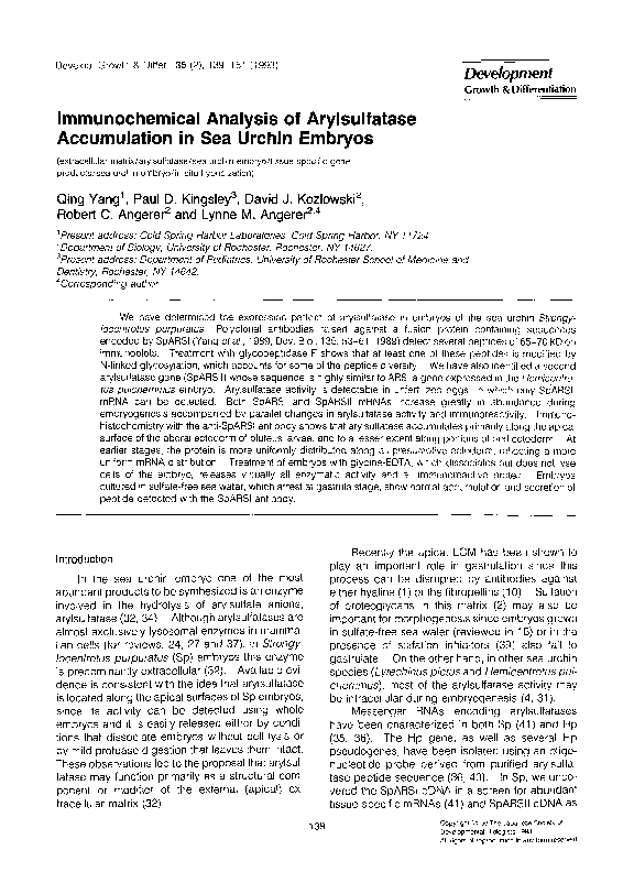 (PDF) Immunochemical Analysis of Arylsulfatase Accumulation in Sea