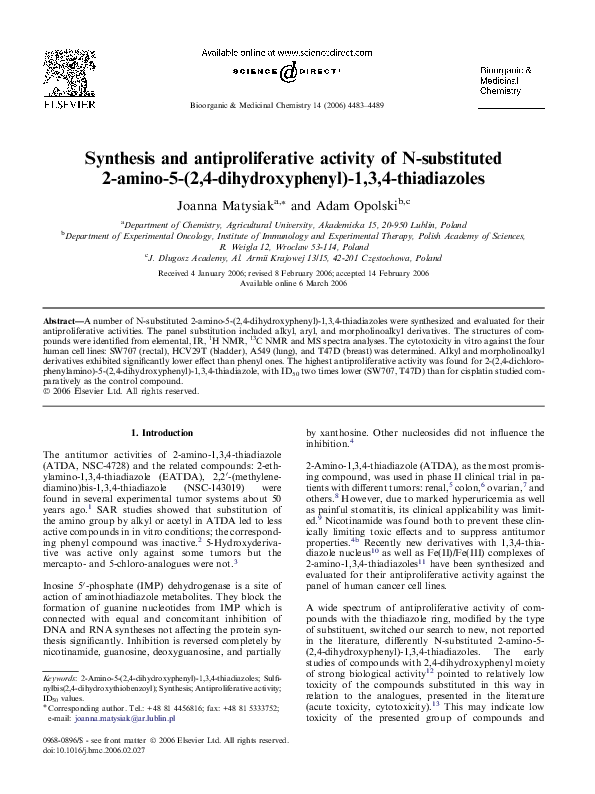 (PDF) Synthesis and Antiproliferative Activity of a New Compound ...