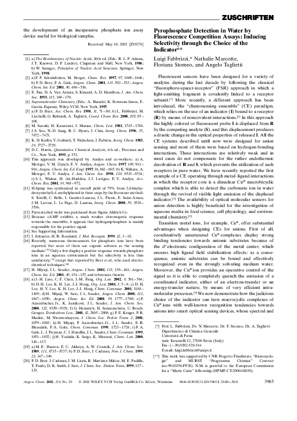 (PDF) Pyrophosphate Detection in Water by Fluorescence Competition
