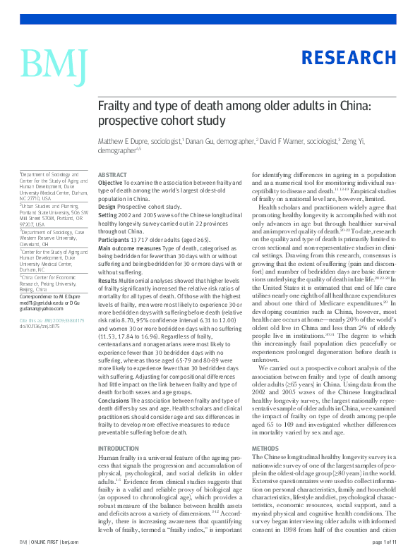 (PDF) Frailty and type of death among older adults in China ...