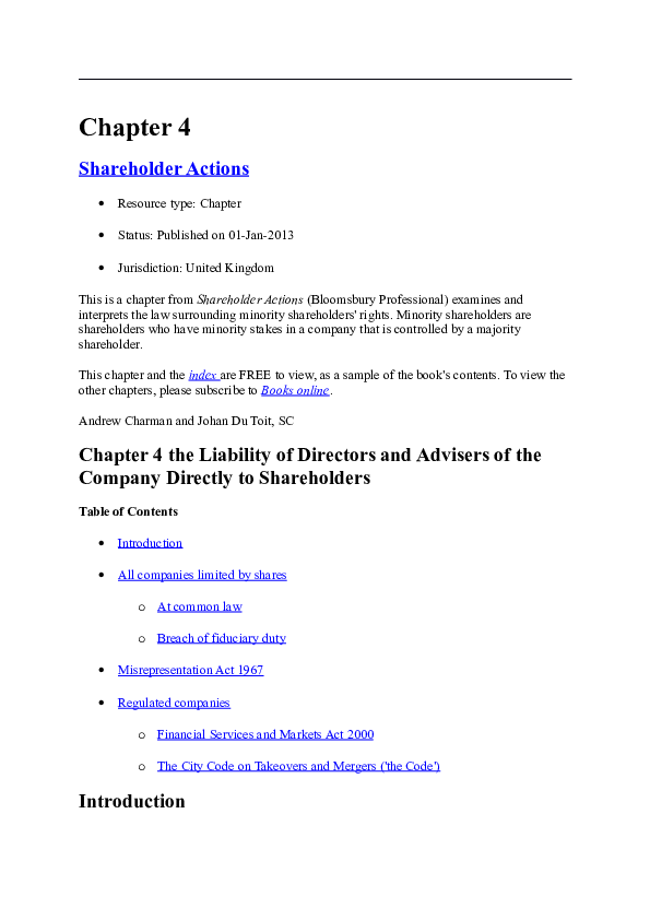 Doc The Liability Of Directors And Advisers Of The Company Directly To Shareholders Docx Otto David Aula Academia Edu