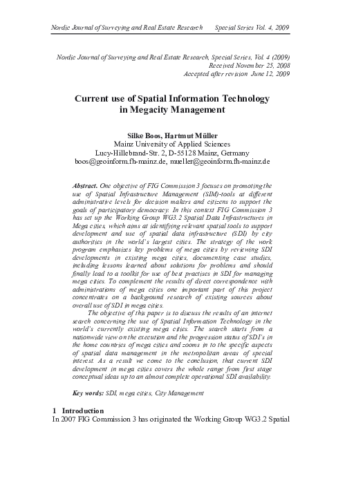 (PDF) Current use of Spatial Information Technology in megacity management
