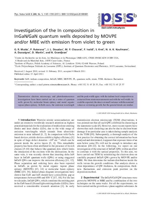 (PDF) Investigation of the In composition in InGaN/GaN quantum wells ...