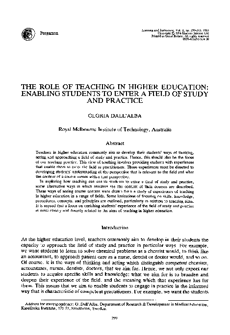 (PDF) The role of teaching in higher education: Enabling students to ...