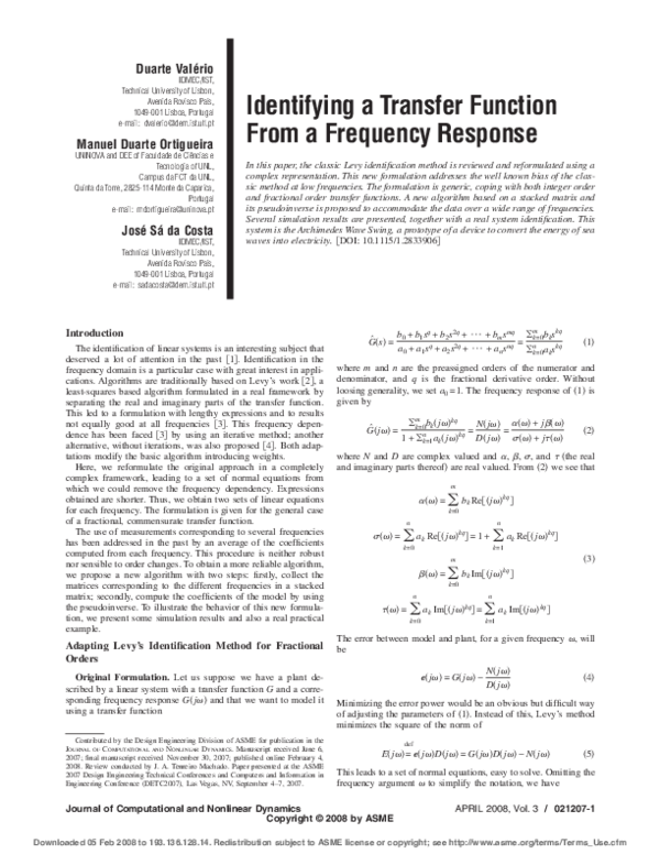Identifying a Transfer Function From a Frequency Response