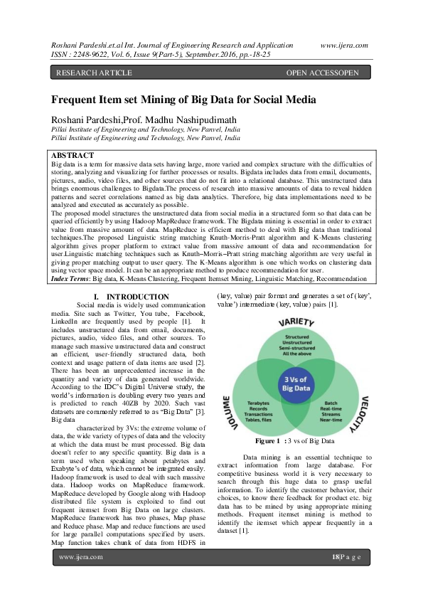 (PDF) Frequent Item set Mining of Big Data for Social Media | IJERA ...
