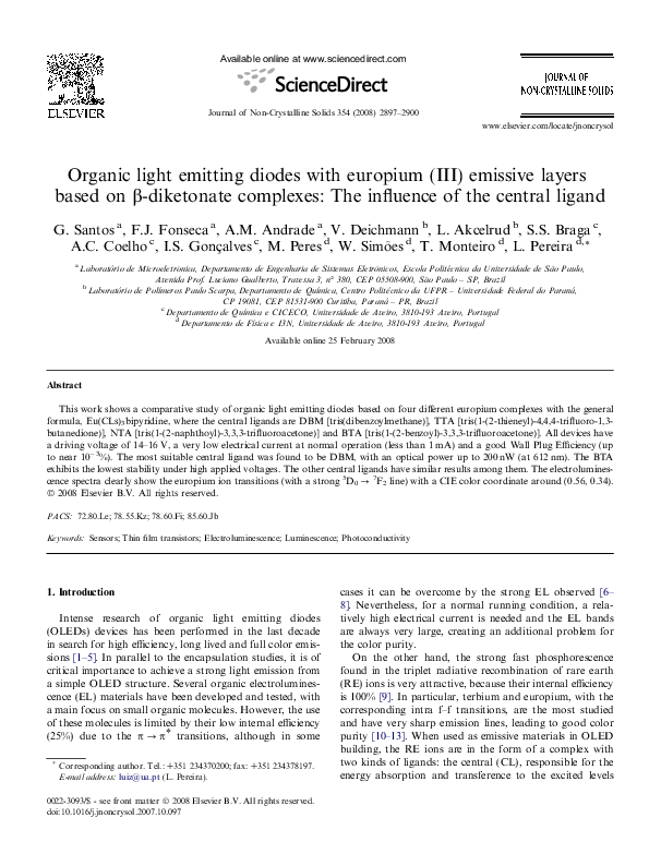 (PDF) Organic light emitting diodes with europium (III) emissive layers ...