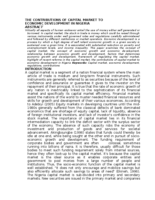 (DOC) THE CONTRIBUTIONS OF CAPITAL MARKET TO ECONOMIC DEVELOPMENT IN ...