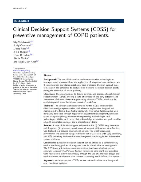 (PDF) Clinical Decision Support Systems (CDSS) for preventive ...