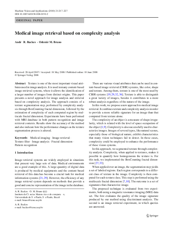 (PDF) Medical image retrieval based on complexity analysis André