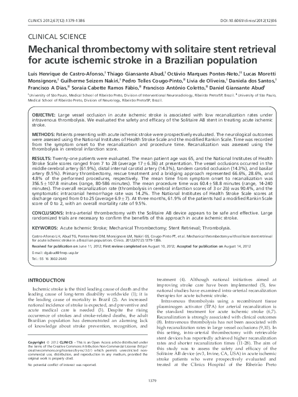 (PDF) Mechanical thrombectomy with the Solitaire stent: is there a ...