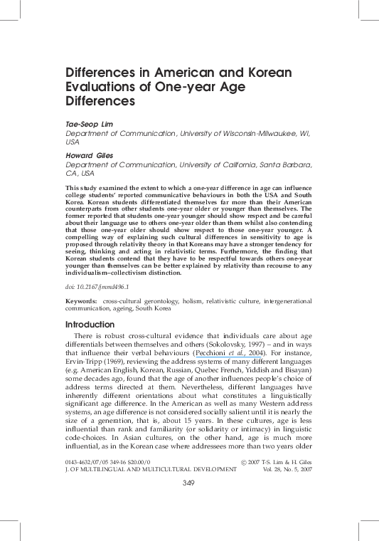 (PDF) Differences in American and Korean Evaluations of One-year Age ...