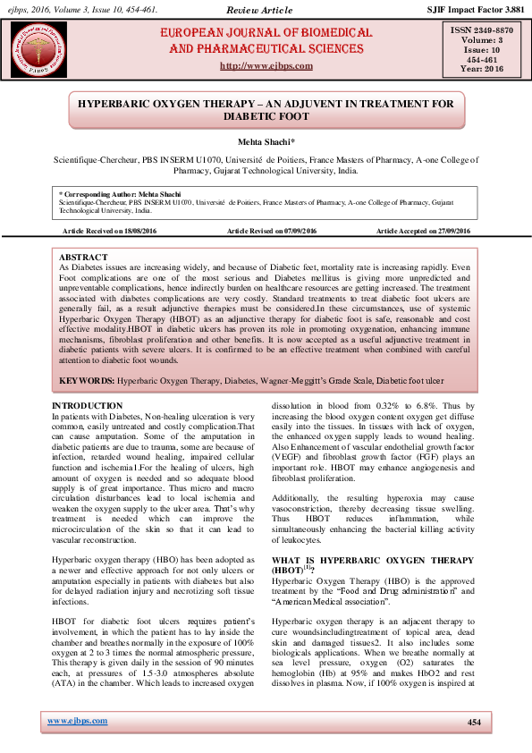 (PDF) HYPERBARIC OXYGEN THERAPY – AN ADJUVENT IN TREATMENT FOR DIABETIC ...